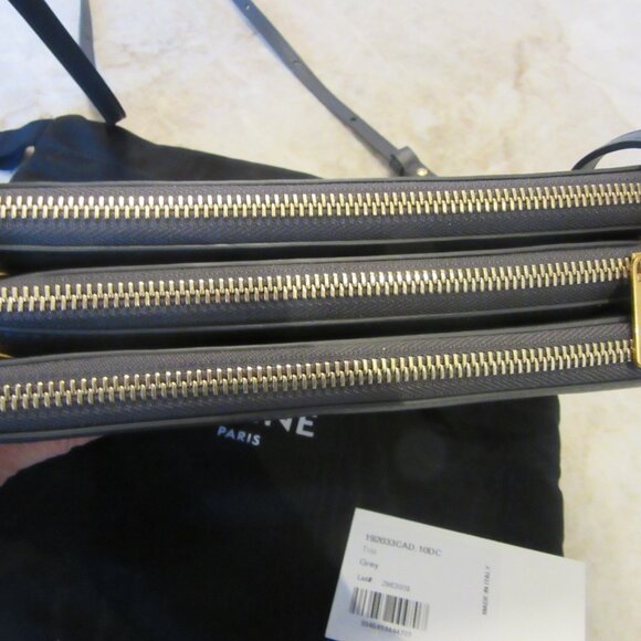 Celine Small Trio Crossbody/Shoulder Bag in Dark Grey & Gold Hardware EUC - Picture 11 of 16